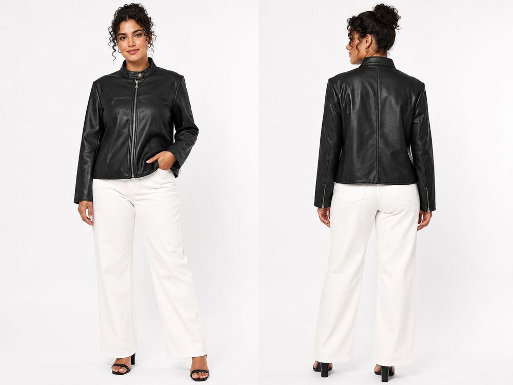 Spanx Women's Black Faux Leather High Neck Moto Jacket Plus Size 2X